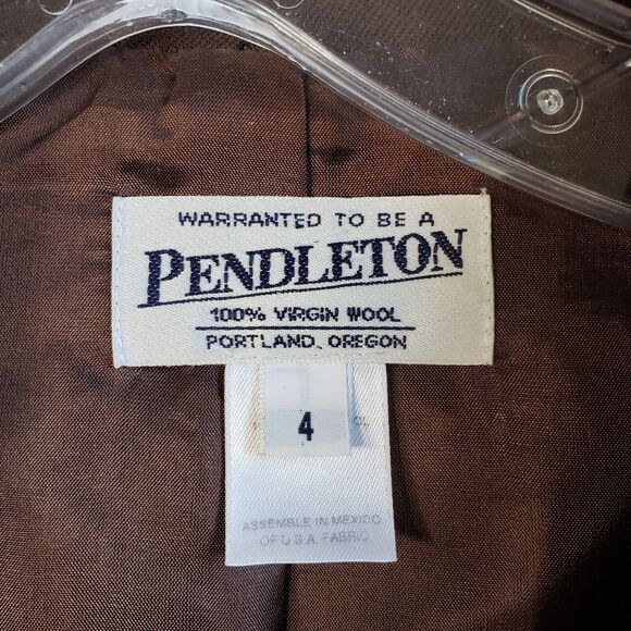 Pendleton Blazer Jacket Womens Size 4 100% Virgin Wool Brown Vintage USA Fabric - Picture 6 of 11